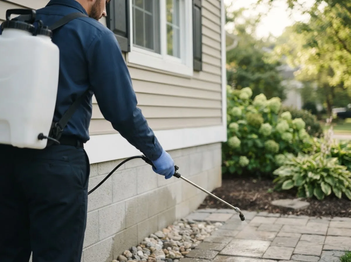 Pest control technician inspecting a home in Annona, TX